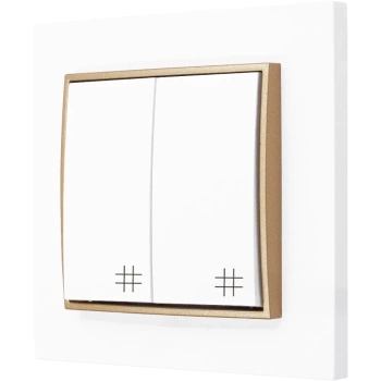 Włącznik podwójny krzyżowy z ramką kolor biały/złoty