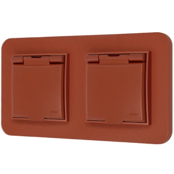 Dwa gniazda hermetyczne do łazienki z ramką zaokrągloną seria MINI kolor terakota