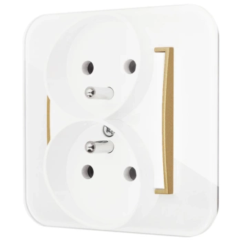 Gniazdo podwójne z ramką zaokrągloną efekt szkła seria ICON kolor biały/złoty