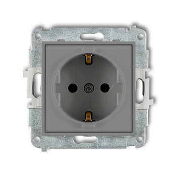 Mechanizm gniazda pojedynczego z uziemieniem SCHUKO 2P+Z z przesłonami torów Karlik seria ICON 27IGP-1sp kolor szary mat