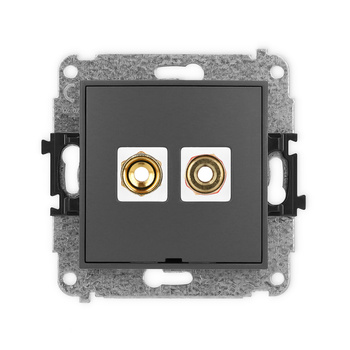 Mechanizm gniazda głośnikowego pojedynczego, bez pola opisowego typu banan - czerwony i czarny, pozłacany, 4 mm2, skręcany Karlik seria ICON 28IGGBO-4 kolor grafitowy mat