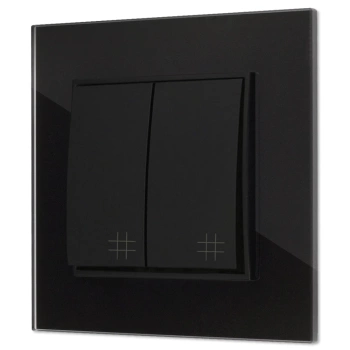 Włącznik krzyżowy podwójny z ramką kwadratową efekt szkła seria ICON kolor czarny