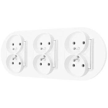 Trzy gniazda podwójne z ramką okrągłą seria MINI kolor biały