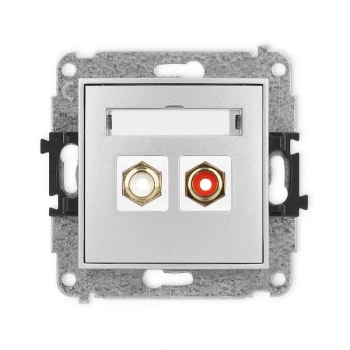 Mechanizm gniazda podwójnego RCA typu cinch - biały i czerwony, pozłacany Karlik seria MINI 7MGRCA-2 kolor srebrny metalik