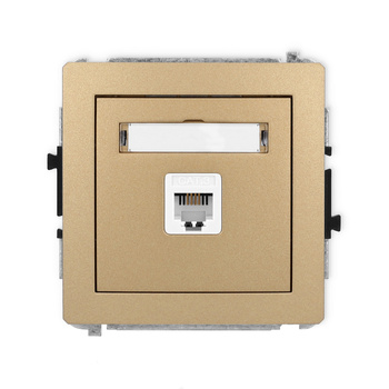 Mechanizm gniazda telefonicznego pojedynczego 1xRJ11, 4-stykowy, beznarzędziowe Karlik seria DECO 8DGT-1 kolor złoty metalik