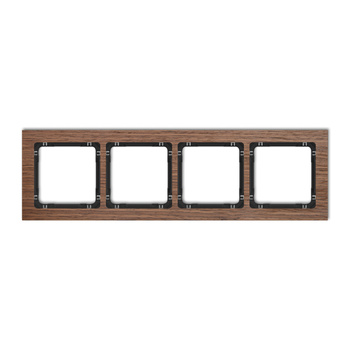 Ramka uniwersalna poczwórna - efekt drewna ramka orzech amerykański; spód czarny Karlik seria DECO DRD-4H kolor efekt orzecha amerykańskiego