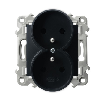 Gniazdo podwójne z uziemieniem moduł bez ramki seria SZAFIR kolor Czarny metalik symbol GP-2ZRZ/m/33