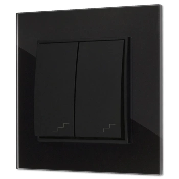Włącznik schodowy podwójny z ramką kwadratową efekt szkła seria ICON kolor czarny