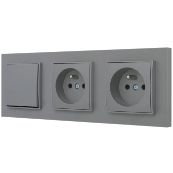 Włącznik pojedynczy i dwa gniazda pojedyncze z ramką prostą seria MINI kolor szary mat