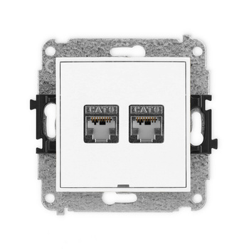 Mechanizm gniazda komputerowego podwójnego 2xRJ45, kat. 6, ekranowany, 8-stykowy, bez pola opisowego Karlik seria ICON IGKBO-6 kolor biały