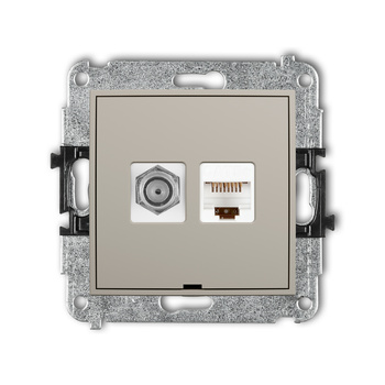 Mechanizm gniazda antenowego poj. typu F SAT + gniazda komp. poj. 1xRJ45, kat. 5e, 8-stykowy, bez pola opisowego Karlik seria ICON 60IGFKBO-1 kolor taupe