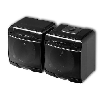 Gniazdo podwójne z uziemieniem 2x2P+Z klapka dymna; bez przesłon Karlik seria JUNIOR 12GHE-2d kolor czarny