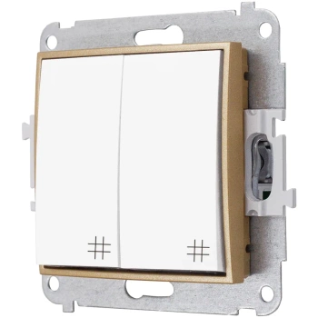 Włącznik podwójny krzyżowy bez ramki kolor biały/złoty