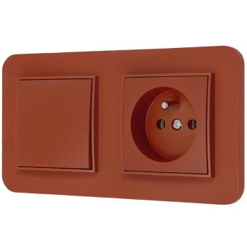Włącznik pojedynczy z gniazdem pojedynczym z ramką zaokrągloną seria MINI kolor terakota
