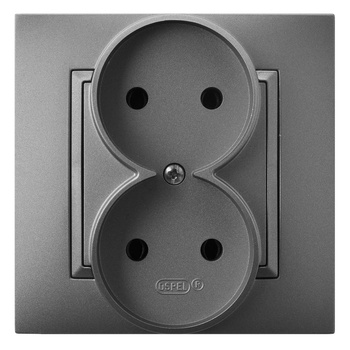 Gniazdo podwójne kompletne z ramką seria ARIA kolor Szary mat symbol GP-2U/70