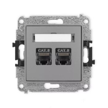 Mechanizm gniazda komputerowego podwójnego 2xRJ45, kat. 8, ekranowany, 8-stykowy Karlik seria ICON 27IGK-12 kolor szary mat