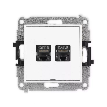 Mechanizm gniazda komputerowego podwójnego 2xRJ45, kat. 8, ekranowany, 8-stykowy, bez pola opisowego Karlik seria ICON 25IGKBO-12 kolor biały mat