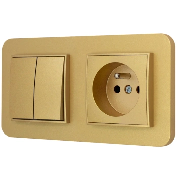 Włącznik podwójny z gniazdem pojedynczym z ramką zaokrągloną seria MINI kolor złoty