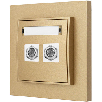 Gniazdo antenowe 2x z ramką karlik mini kolor złoty