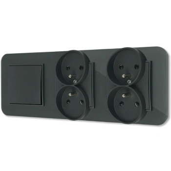 Włącznik pojedynczy i dwa gniazda podwójne z ramką zaokrągloną efekt szkła seria ICON kolor grafitowy mat