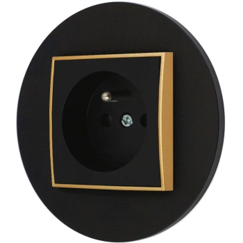 Gniazdo pojedyncze z ramką okrągłą seria MINI kolor czarny złoty
