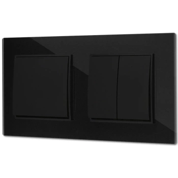 Dwa włączniki pojedynczy i podwójny z ramką kwadratową efekt szkła seria ICON kolor czarny