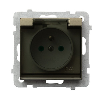 Gniazdo bryzgoszczelne z uziemieniem IP-44 z przesłonami torów prądowych wieczko przezroczyste seria SONATA kolor Szampański złoty symbol GPH-1RZP/m/39/d