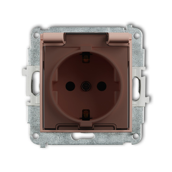 Mechanizm gniazda bryzgoszczelnego z uziemieniem SCHUKO 2P+Z klapka dymna, przesłony torów prądowych Karlik seria MINI 62MGPB-1sdp kolor łososiowy