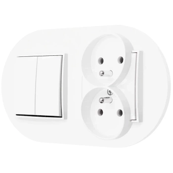 Włącznik podwójny z gniazdem podwójnym z ramką okrągłą seria MINI kolor biały
