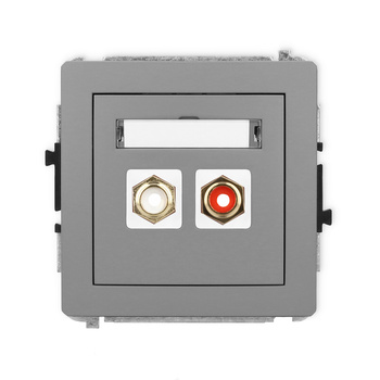 Mechanizm gniazda podwójnego RCA typu cinch - biały i czerwony, pozłacany Karlik seria DECO 27DGRCA-2 kolor szary mat