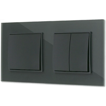 Dwa włączniki pojedynczy i podwójny z ramką kwadratową efekt szkła seria ICON kolor grafitowy mat
