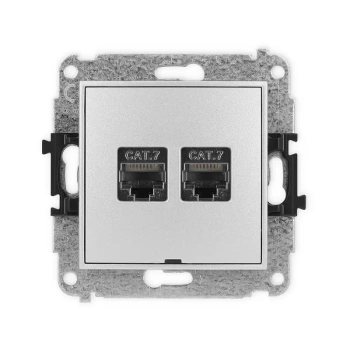 Mechanizm gniazda komputerowego podwójnego 2xRJ45, kat. 7, ekranowany, 8-stykowy, bez pola opisowego Karlik seria MINI 7MGKBO-10 kolor srebrny metalik