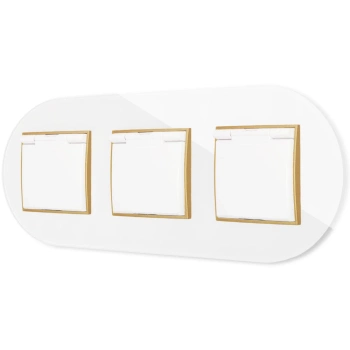Trzy gniazda hermetyczne z ramką okrągłą efekt szkła seria ICON kolor biały/złoty