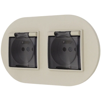 Dwa gniazda hermetyczne do łazienki z ramką okrągłą seria MINI kolor taupe