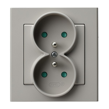 Gniazdo podwójne z uziemieniem z przesłonami torów prądowych, kompletne z ramką seria SONATA kolor Kaszmir symbol GP-2RZP/82