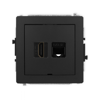 Mechanizm gniazda pojedynczego HDMI 2.0, 4K + gniazda komp. poj. 1xRJ45, kat. 5e, 8-stykowy, bez pola opisowego Karlik seria DECO 12DGHKBO-45e kolor czarny mat