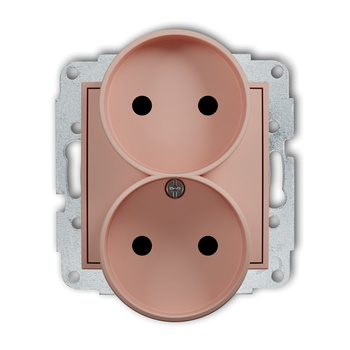 Mechanizm gniazda podwójnego do ramki bez uziemienia 2x2P z przesłonami torów Karlik seria ICON 62IGPR-2p kolor łososiowy