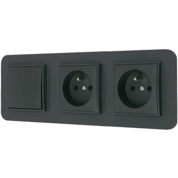 Włącznik pojedynczy i dwa gniazda pojedyncze z ramką zaokrągloną seria MINI kolor grafitowy mat