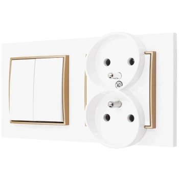 Włącznik podwójny z gniazdkiem kolor biały/złoty 10