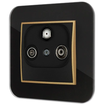 Gniazdo rtv-sat z ramką zaokrągloną efekt szkła seria ICON kolor czarny/złoty