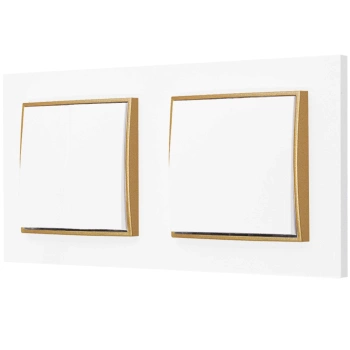 Dwa włączniki pojedyncze z ramką prostą seria MINI kolor biały mat/złoty