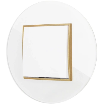 Włącznik pojedynczy z ramką okrągłą efekt szkła seria ICON kolor biały/złoty
