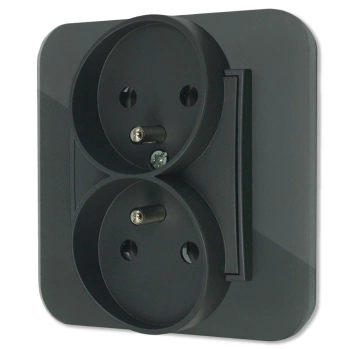 Gniazdo podwójne z ramką zaokrągloną efekt szkła seria ICON kolor grafitowy mat