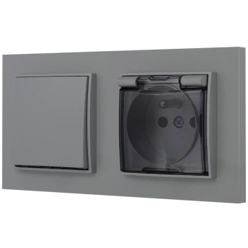 Włącznik pojedynczy z gniazdem hermetycznym z ramką prostą seria MINI kolor szary mat