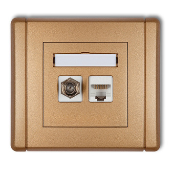 Gniazdo antenowe poj. typu F SAT + gniazdo komp. poj. 1xRJ45, kat. 5e, 8-stykowe Karlik seria FLEXI 8FGFK-1 kolor złoty metalik