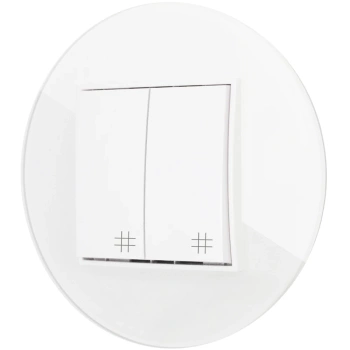 Włącznik krzyżowy podwójny z ramką okrągłą efekt szkła seria ICON kolor biały