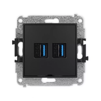 Mechanizm gniazda podwójnego 2xUSB A-A 3.0, bez pola opisowego Karlik seria ICON 12IGUSBBO-6 kolor czarny mat