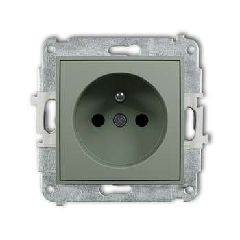 Mechanizm gniazda pojedynczego z uziemieniem 2P+Z z przesłonami torów Karlik seria ICON 61IGP-1zp kolor szałwiowy