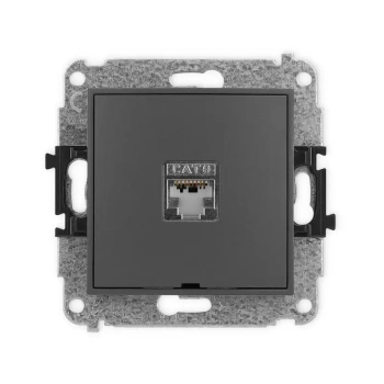 Mechanizm gniazda komputerowego pojedynczego 1xRJ45, kat. 6, ekranowany, 8-stykowy, bez pola opisowego Karlik seria MINI 28MGKBO-5 kolor grafitowy mat