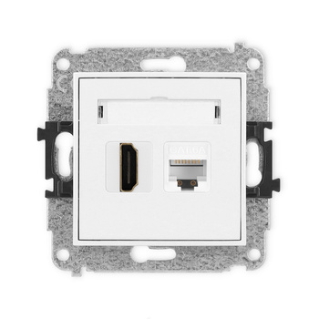 Mechanizm gniazda pojedynczego HDMI 2.1, 8K + gniazda komp. poj. 1xRJ45, kat. 6A, 8-stykowy Karlik seria ICON IGHK-86A kolor biały